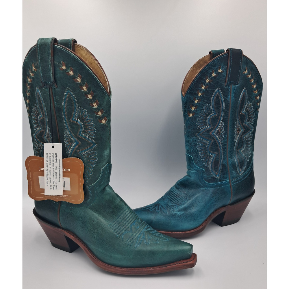 Size 7 - Justin Boots Women’s Damiana Boho Green Turquoise Western Cowgirl Snip